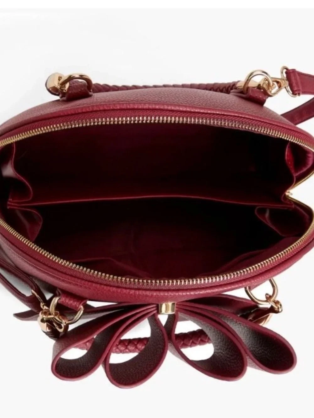 Structured Bow-Front Satchel in Deep Wine
